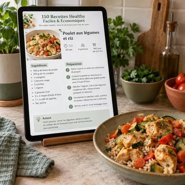 Recette healthy facile consultée sur une tablette dans la cuisine