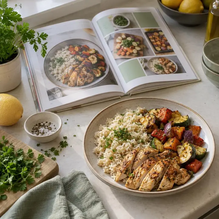 Guide imprimé ouvert avec une recette