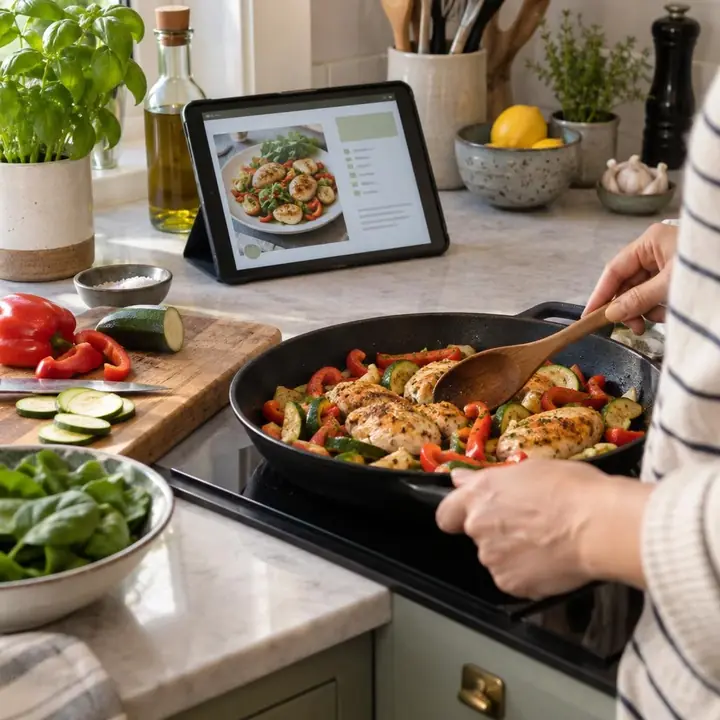 Recette consultée sur tablette pendant la préparation