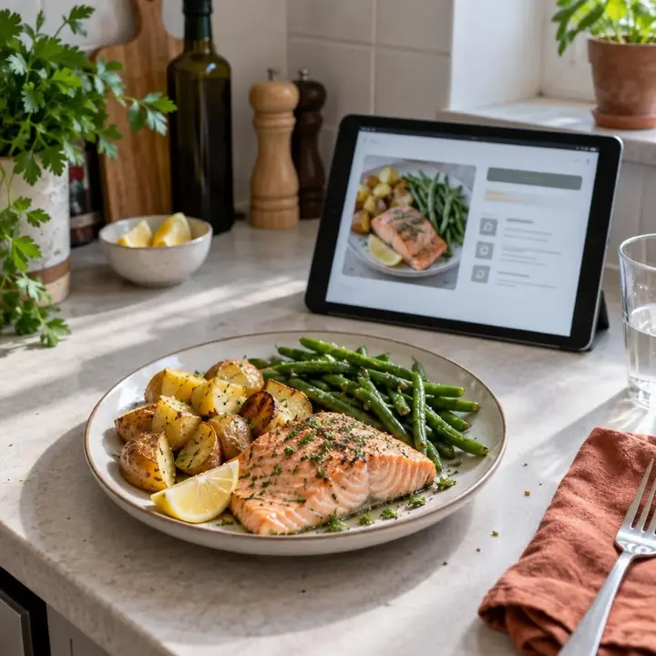Plat complet et recette sur tablette